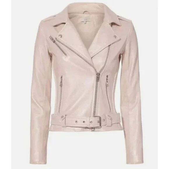 IRO PARIS Milaspe Light Baby Metallic Pink Lambskin Leather Moto Biker Jacket 38 - Picture 1 of 12